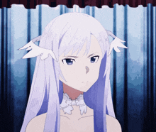a girl with long purple hair and white wings