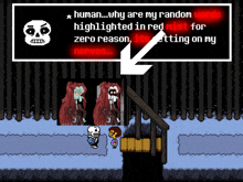 a screenshot of a video game that says " human ... why are my random words highlighted in red mist for zero reason "