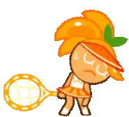 a cartoon character with orange hair is holding a tennis racket .