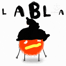a drawing of a cartoon character with the word blabl written above it
