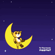 a cartoon of a meerkat sitting on a crescent moon with the words wow on the bottom
