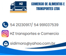a business card for comercio de alimentos e transportes lda