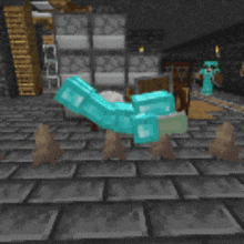 a pixelated image of a minecraft character with a blue armor
