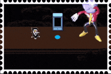 a pixel art drawing of a man with a box on his head and the words " how the what "