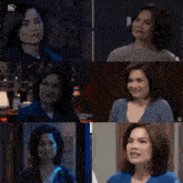 a collage of photos of a woman in a blue shirt