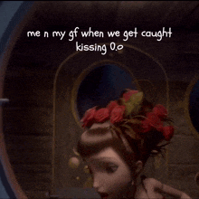 a picture of a man and a woman with a caption that says me n my gf when we get caught kissing 0.0