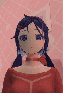 a cartoon girl with pigtails and a red shirt