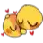 a yellow smiley face with red hearts around it is laying down on a white background .