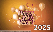 a poster that says happy new year 2025 with balloons