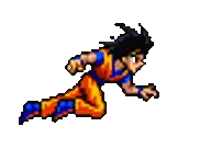 a pixel art drawing of a person running on a white background .