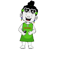 a cartoon girl is wearing sunglasses and holding a microphone with the word tcita on her shirt .