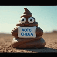 a poop holding a sign that says " voto chega "