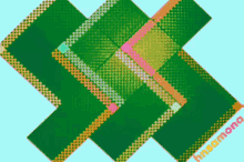 a green and yellow checkered pattern with the word hisama on the bottom right corner