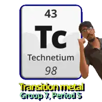 a man is standing in front of a periodic table of technetium