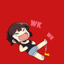 a cartoon of a girl laughing with the words ngakak echie wk below her