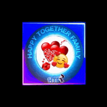 a sticker that says happy together family with a smiley face and hearts