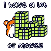 a cartoon of a hamster and a pile of money with the words i have a lot of money