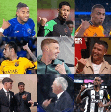 a collage of soccer players giving the thumbs up sign