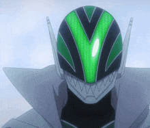 a cartoon character with a green and black helmet