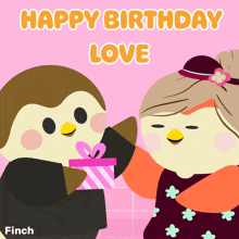 a happy birthday love greeting card with two birds