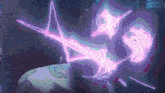 a purple and blue background with a drawing of a shark on it