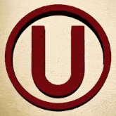 a red letter u in a red circle on a white background