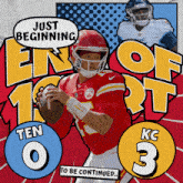a comic book illustration of a football player with the words " just beginning "