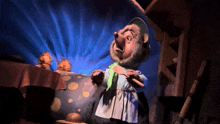 a cartoon character with a hat and apron