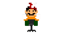 a pixel art of a man wearing a red hat