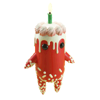 a cartoon character with a candle on top of it