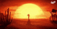 a cartoon of a man standing in front of the sun