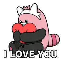 a cartoon of a pink bear hugging a black bear with the words " i love you " written below it