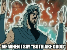 a cartoon of a man saying " both are good "