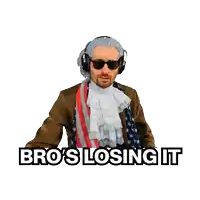 a man wearing a wig and sunglasses has the words bro 's losing it on his face