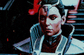 a close up of a woman 's face with a robotic head