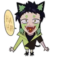 a cartoon character has a speech bubble that says " ha ha "