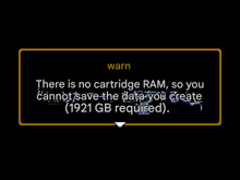 a computer screen displays a warn message that there is no cartridge ram