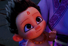 a cartoon baby with a red s on his forehead