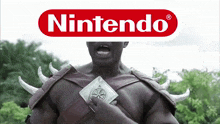 a man in a nintendo costume is holding a coin
