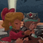 two cartoon characters , peach and daisy , are standing next to each other .