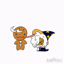 a cartoon drawing of a gingerbread man and a witch with ibis paint written on the bottom