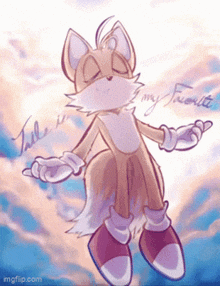 a drawing of tails from sonic the hedgehog with the words " tails is my favorite "