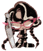 a cartoon girl is holding a pair of scissors in her hand .