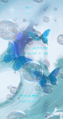 butterfly blue bubbles love you