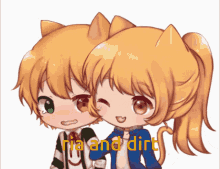 a couple of anime characters standing next to each other with the words " ria and dirt " above them