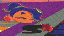 a cartoon drawing of a squid drinking from a straw with the letter s in the background