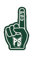 a green foam finger that says psu on it