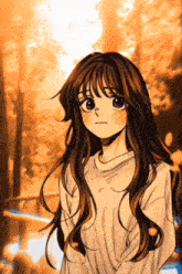 a drawing of a girl with long brown hair and a white shirt