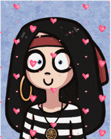 a cartoon of a girl with hearts around her face