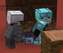 two minecraft characters are standing next to each other and one has the name nezoshoki written on the bottom